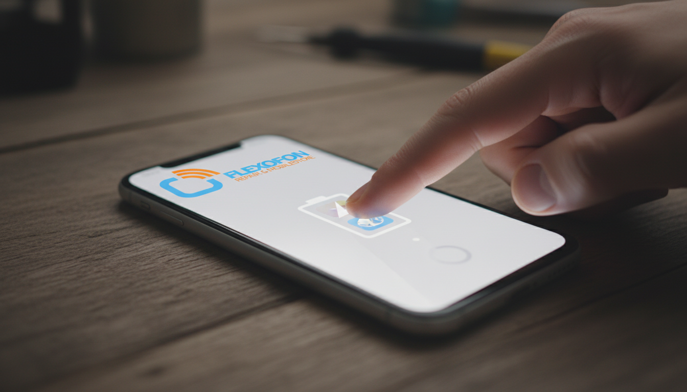 Smartphone liegt auf einem Holztisch, während eine Person versucht, eine träge und langsam reagierende App zu öffnen. Das Display zeigt eine Ladeanzeige, die auf eine verlangsamte Leistung hinweist. Perfektes Bild für das Thema Smartphone langsam.