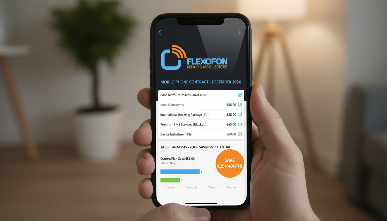 Handyvertrag prüfen 2026 – Smartphone zeigt Mobilfunkrechnung mit analysierten Tarifkosten