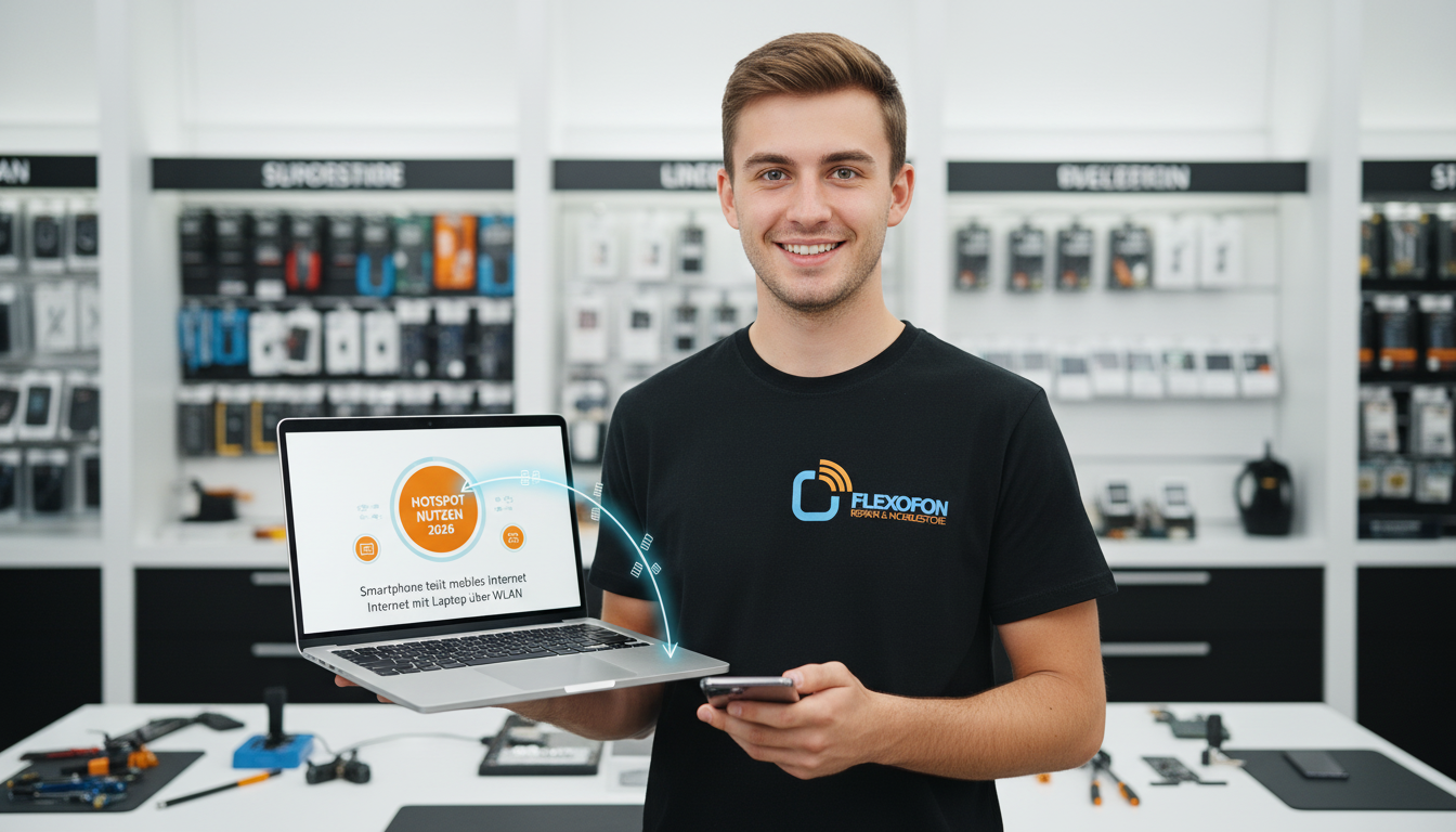 Archive Blog 4 Archive Blog Hotspot nutzen 2026 – Smartphone teilt mobiles Internet mit Laptop über WLAN